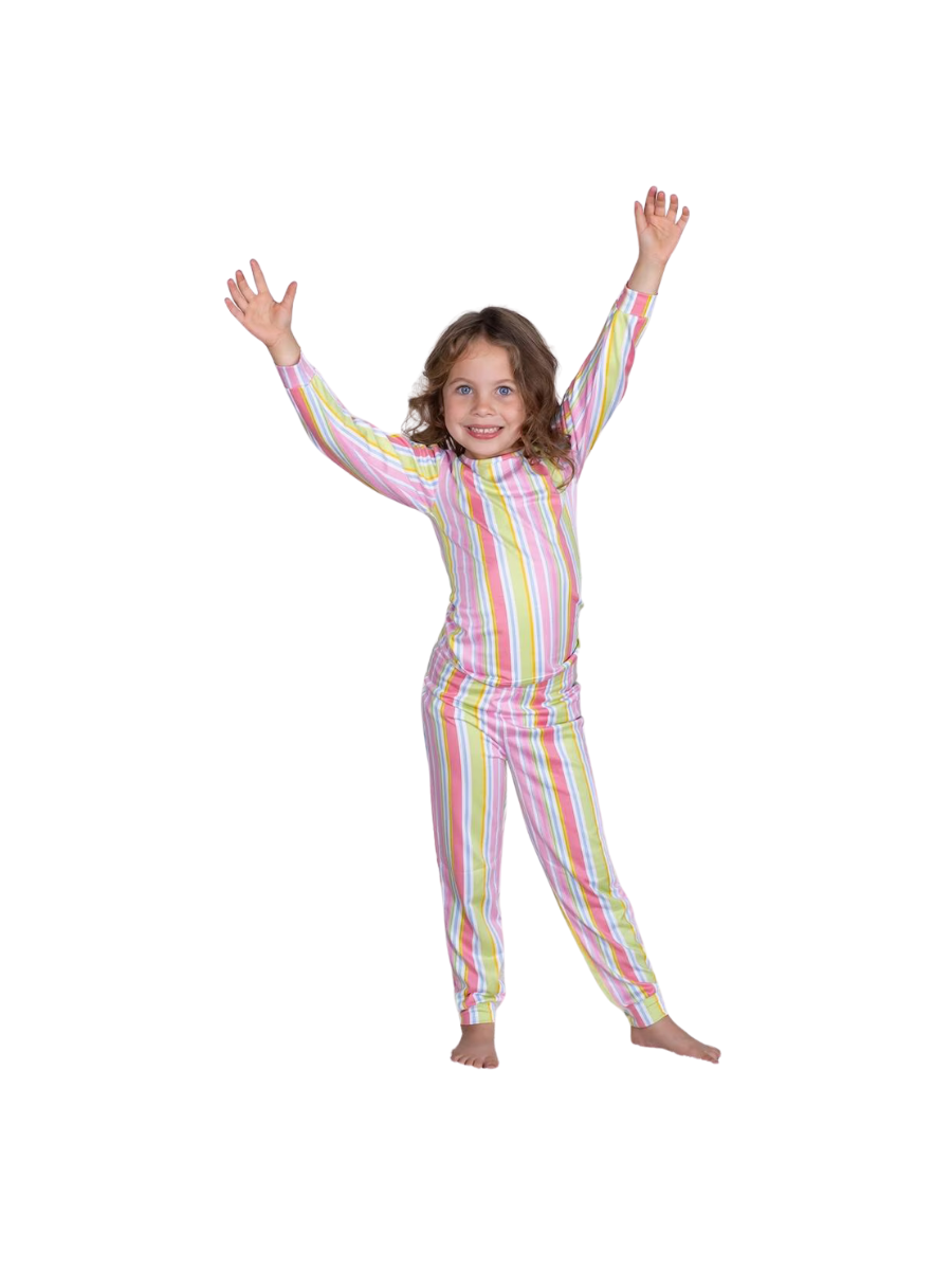 GIRLS Janey Stripe L/S Pajama Set Stripe Pajama Set Pink Green Blue Coral White Jincy's