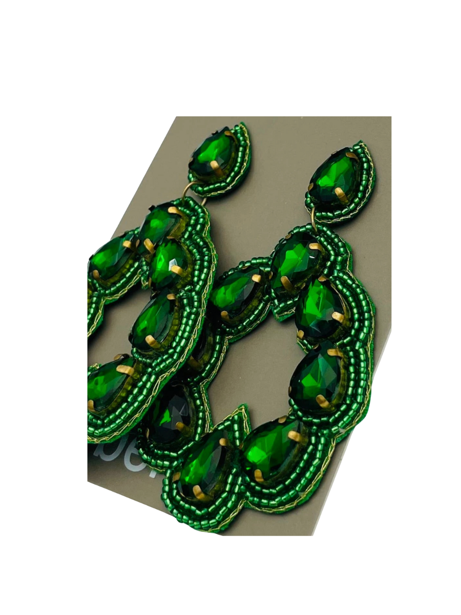 Emerald Green Beaded Earrings