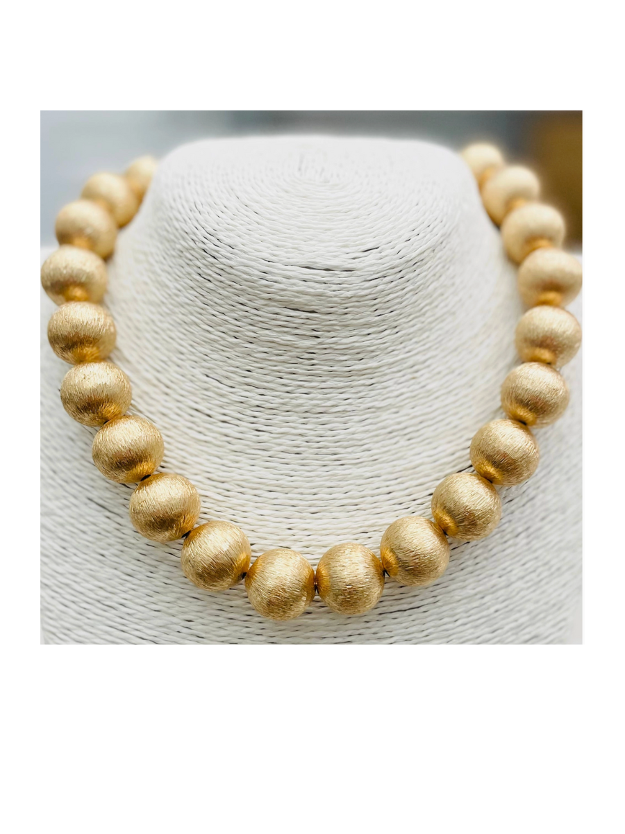 Brushed Gold Beaded Necklace
