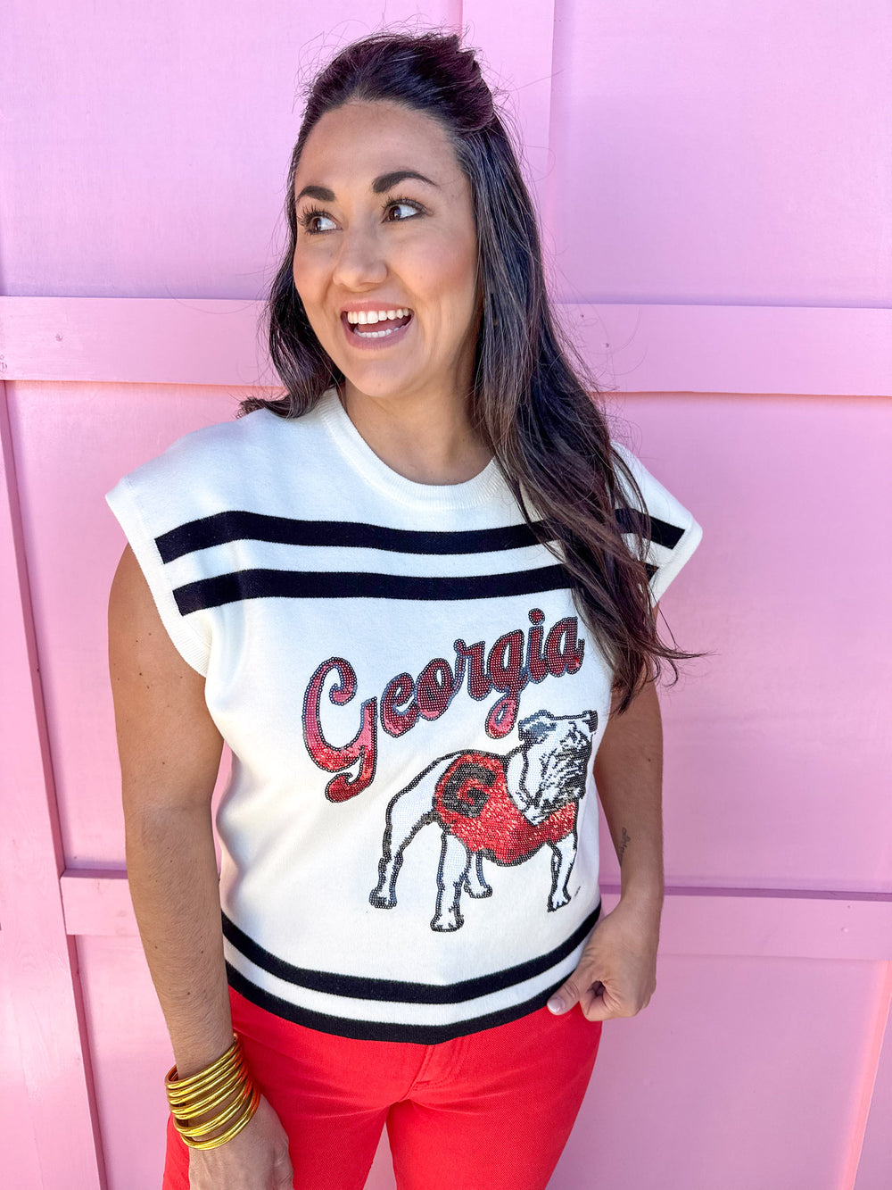 QUEEN OF SPARKLES | Licensed Stripe Georgia Bulldog Short Sleeve Top