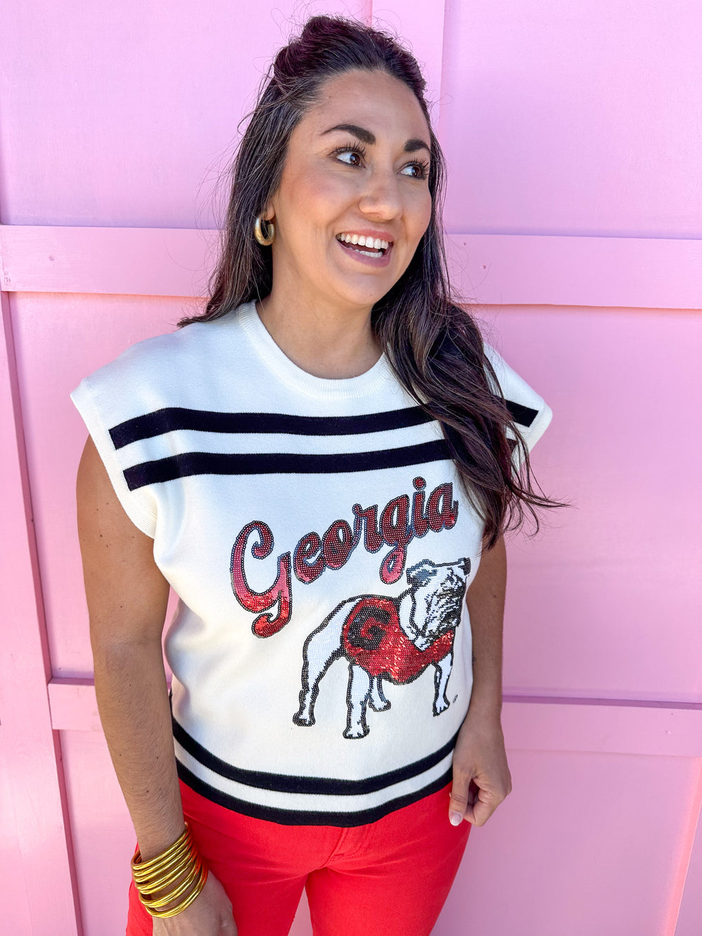 QUEEN OF SPARKLES | Licensed Stripe Georgia Bulldog Short Sleeve Top