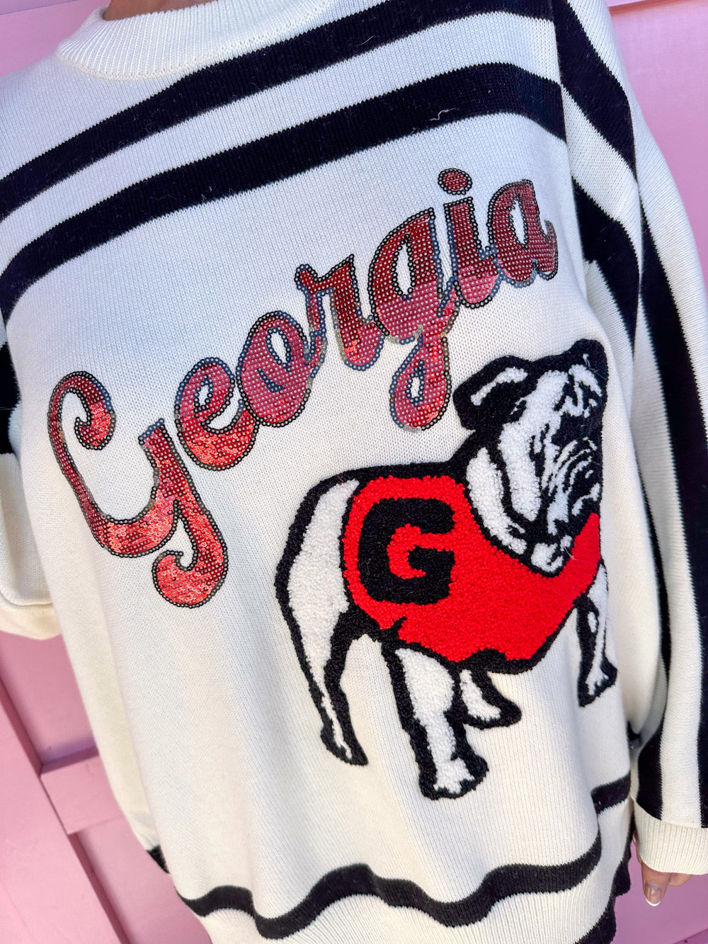 QUEEN OF SPARKLES | Licensed Stripe Georgia Bulldog Long Sleeve Top