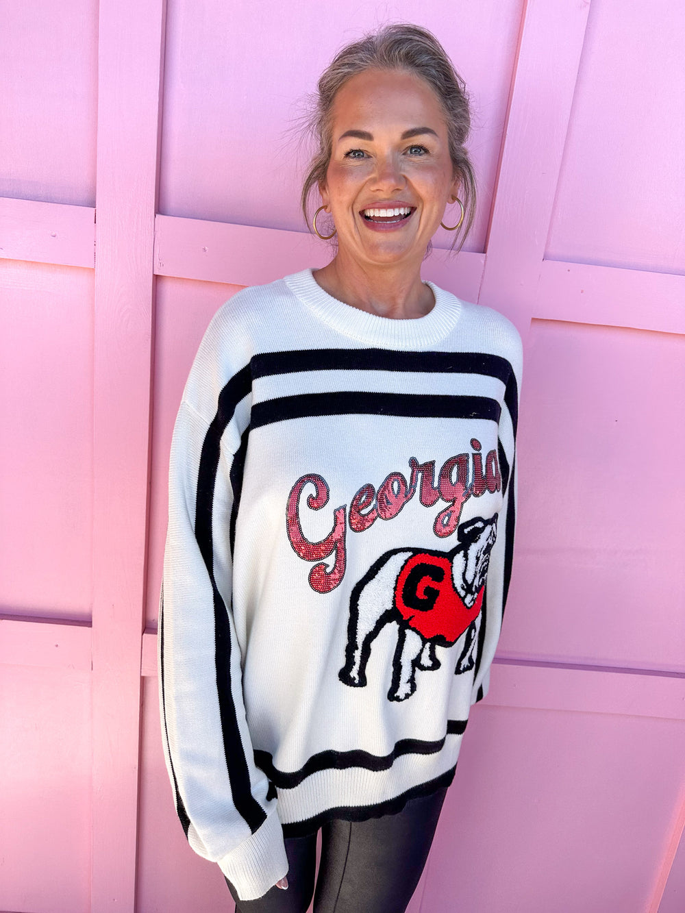 QUEEN OF SPARKLES | Licensed Stripe Georgia Bulldog Long Sleeve Top