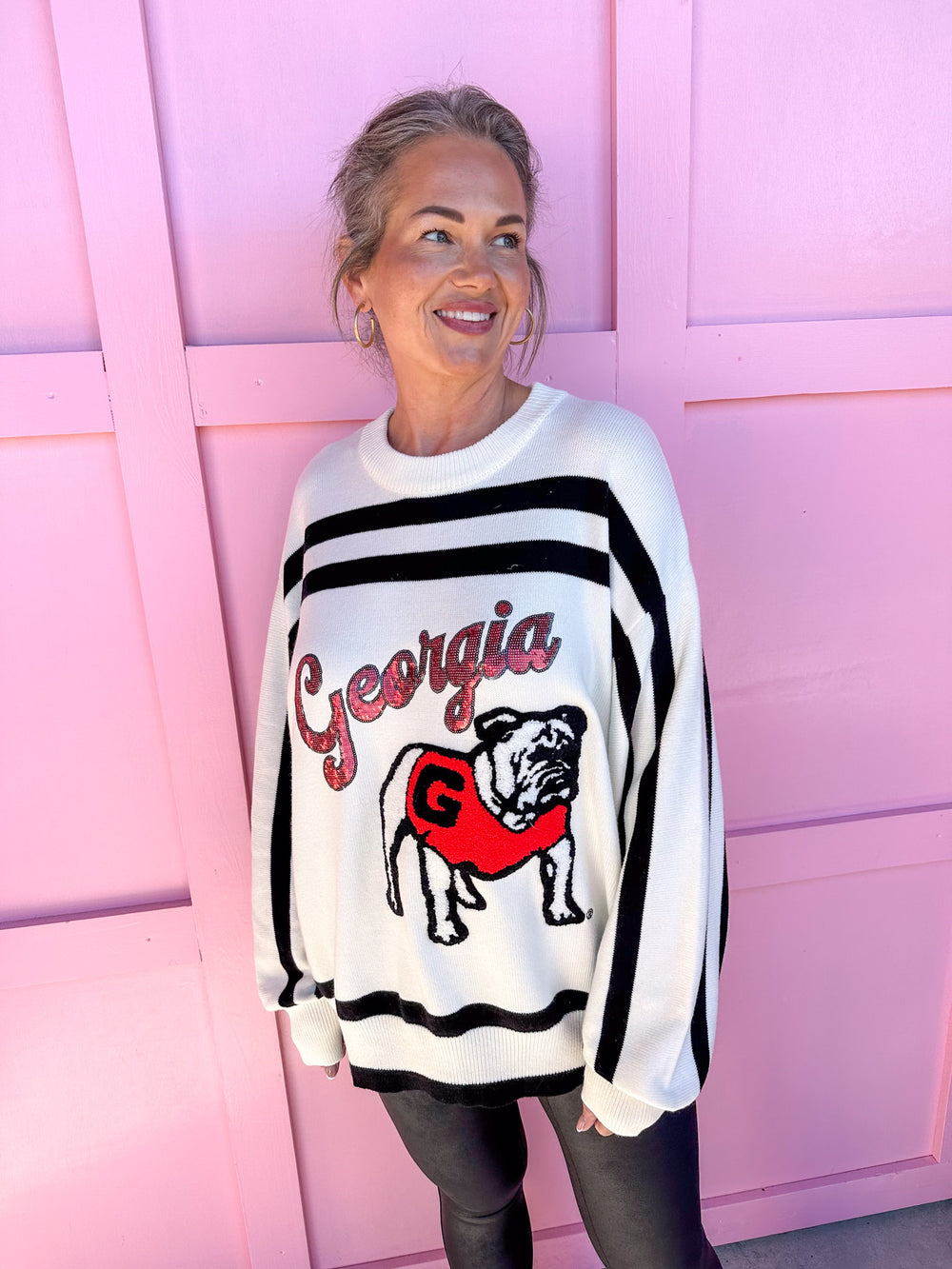 QUEEN OF SPARKLES | Licensed Stripe Georgia Bulldog Long Sleeve Top