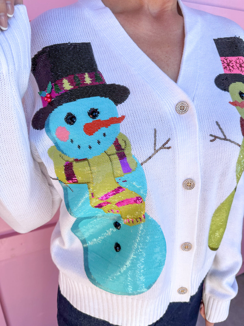 QUEEN OF SPARKLES | White Snowmen Cardigan