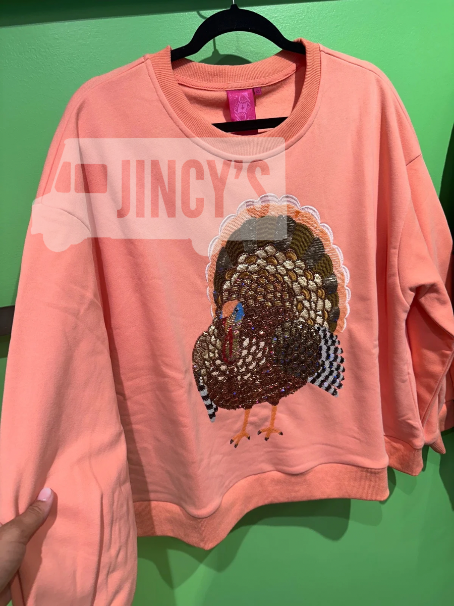 QUEEN OF SPARKLES | Peach Big Turkey Sweatshirt