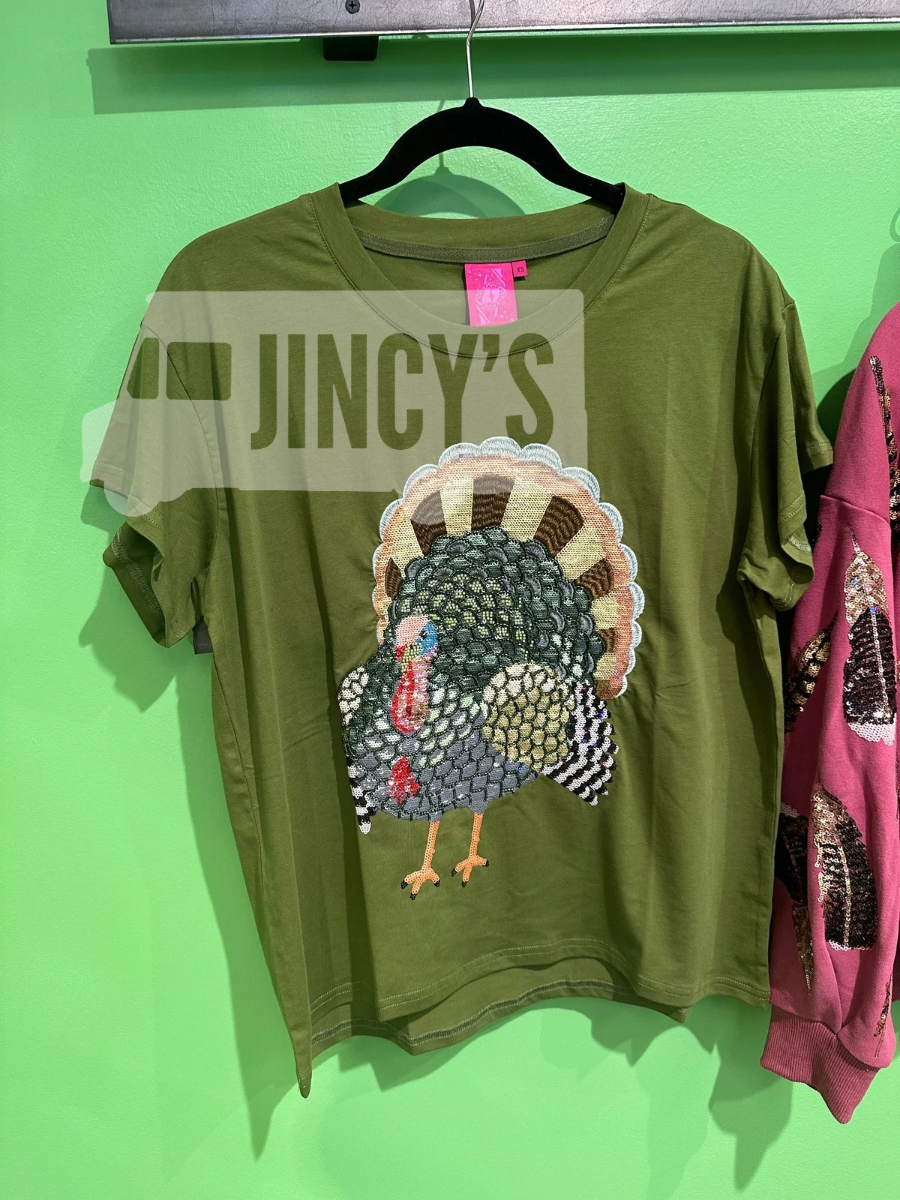 QUEEN OF SPARKLES | Olive Green Big Turkey Tee