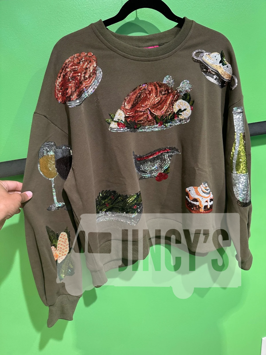 QUEEN OF SPARKLES | Olive Green Queen Of Turkey Sweatshirt