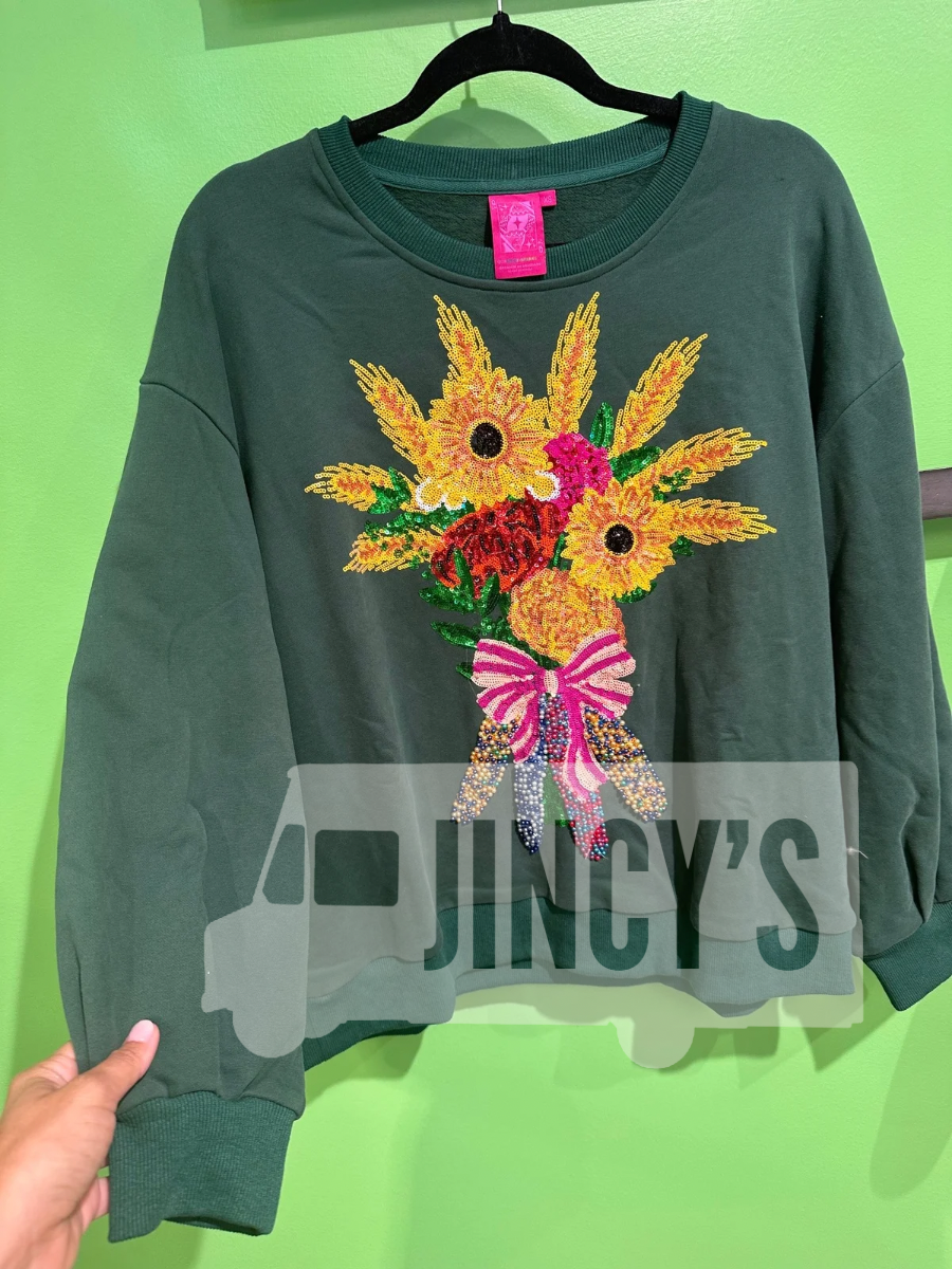 QUEEN OF SPARKLES | Dark Green Fall Bouquet Sweatshirt