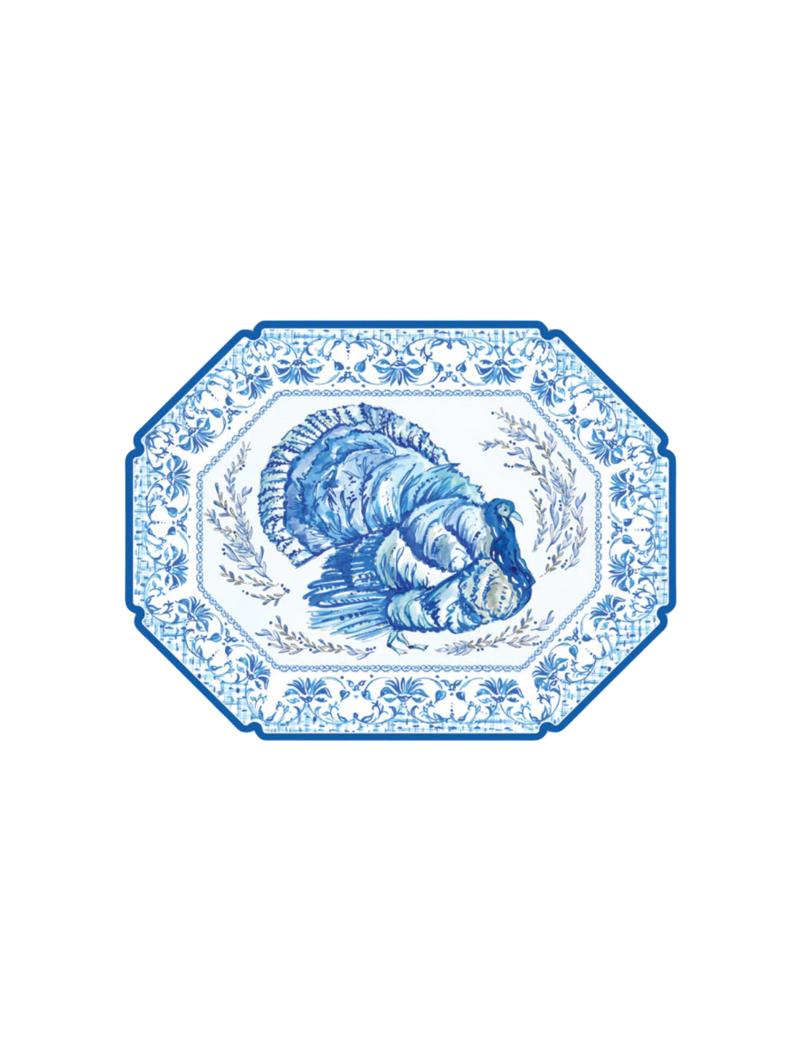 Rosanne Beck | Posh Die Cast Placemat - Handpainted Blue Chinoiserie Turkey