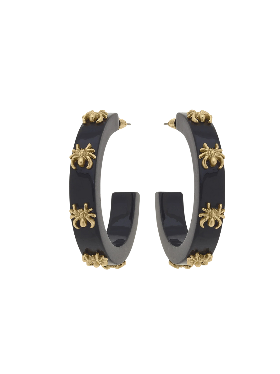 Canvas | Spider Resin Hoop Earrings - Black