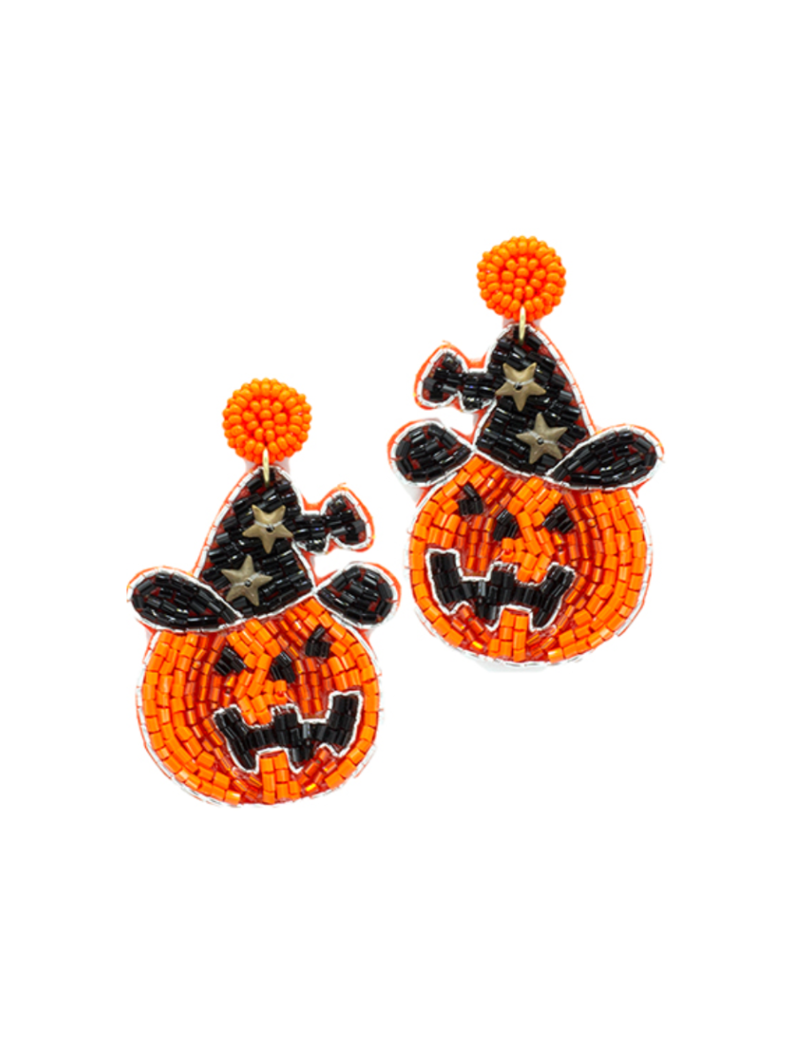 Witchy Jack O'Lantern Beaded Earrings