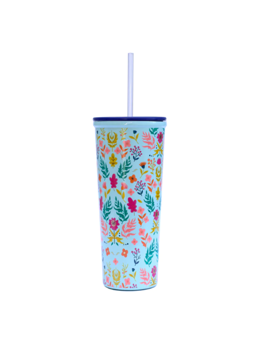Mary Square | 24oz Wild Flower Stainless Straw Tumbler
