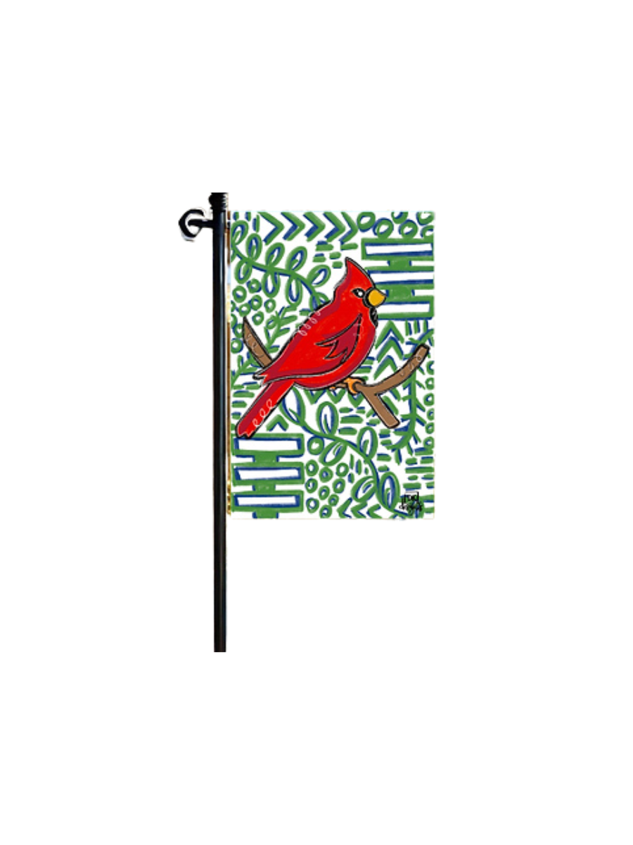 DK Designs | Navy and Green Cardinal Garden Glam Flag