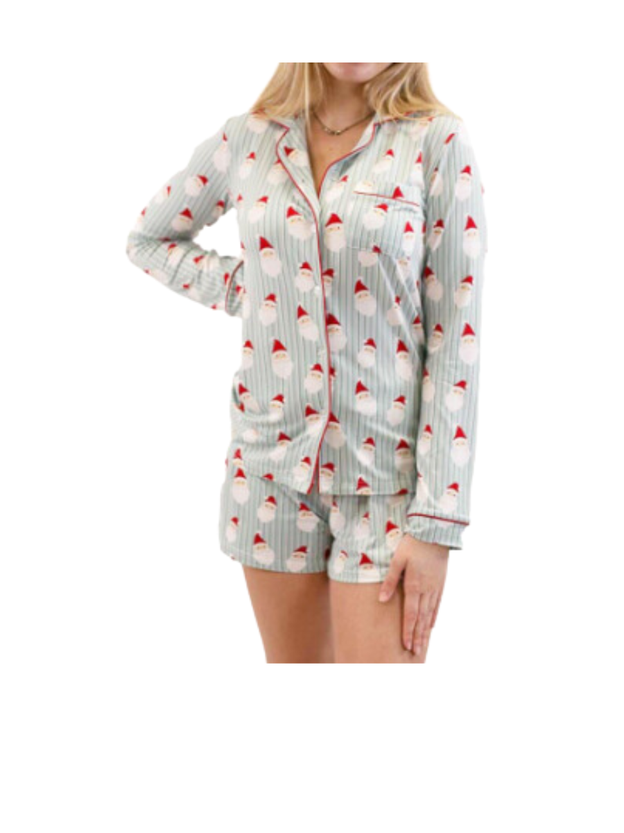 Jolly Santa L/S Button Up Sleep Shirt