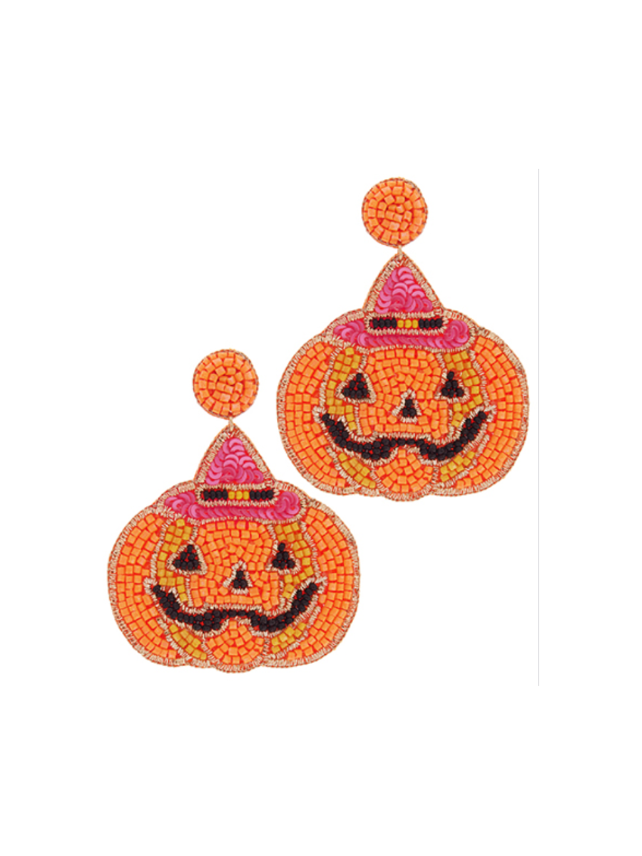 Preppy Jack O'Lantern Beaded Earrings