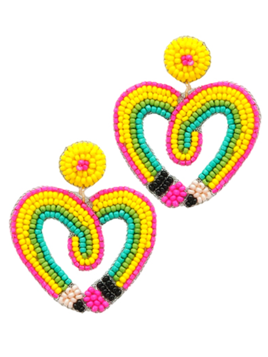 Pencil Heart Beaded Earrings