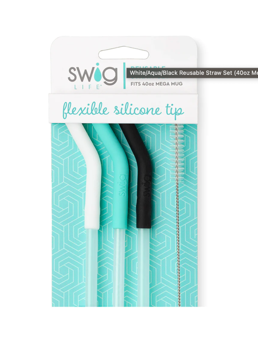Swig | White/Aqua/Black Straw Set