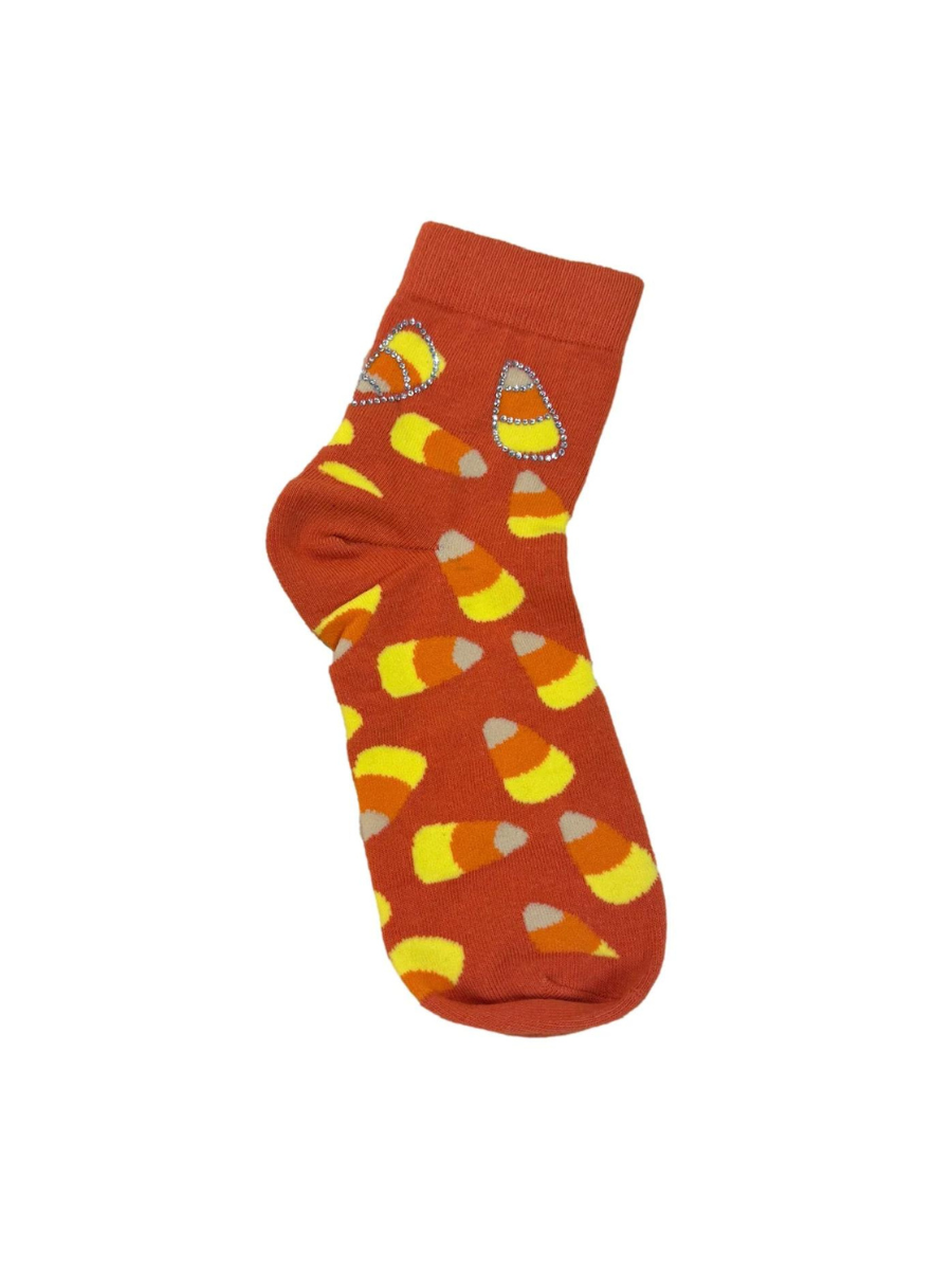 QUEEN OF SPARKLES | Orange Candy Corn Rhinestone Socks