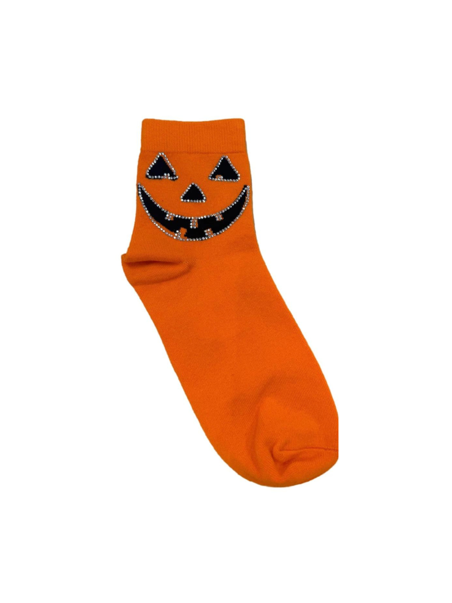 QUEEN OF SPARKLES | Orange Pumpkin Rhinestone Socks