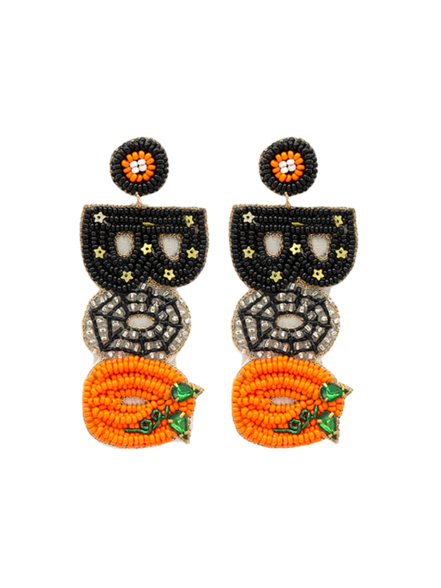 Boo Beaded Earrings - Black