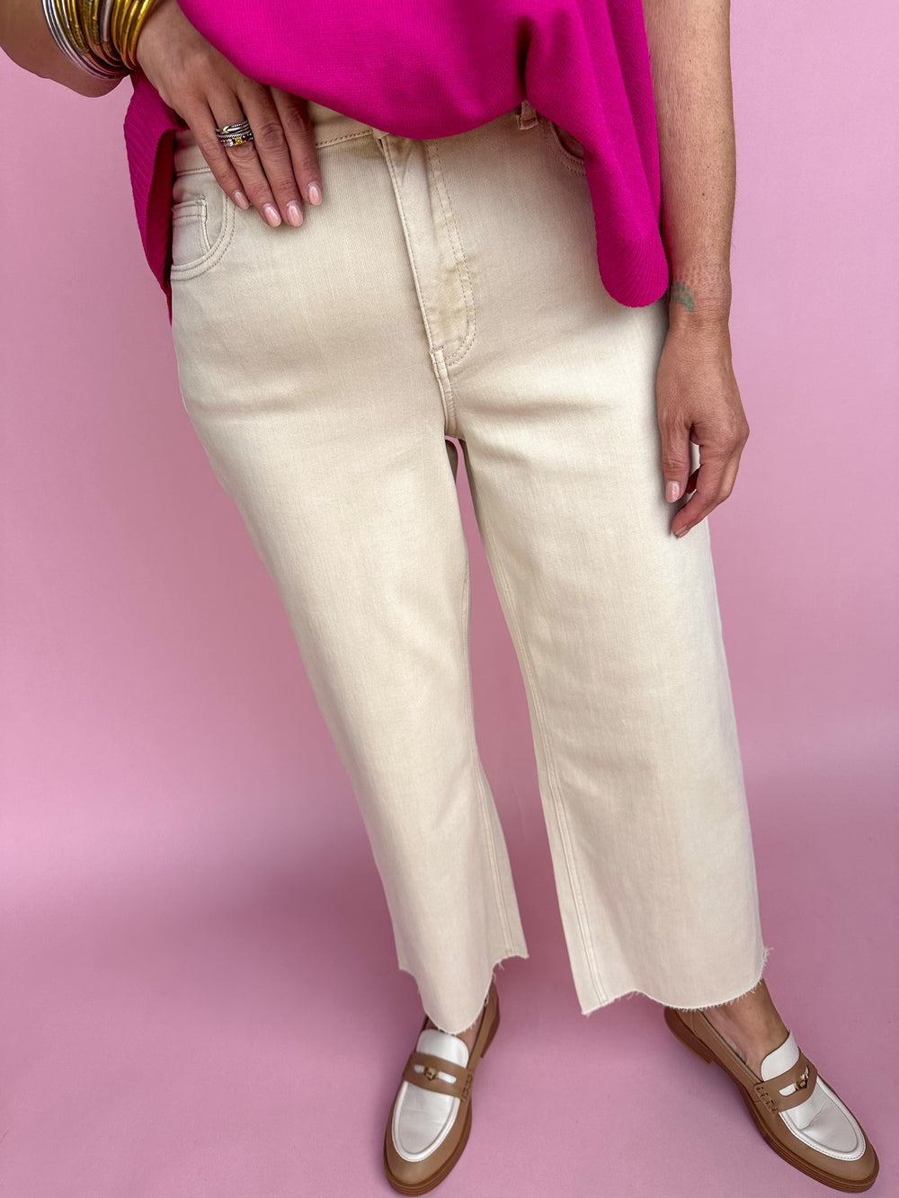 VERVET | High Rise Crop Wide Leg - White Swan