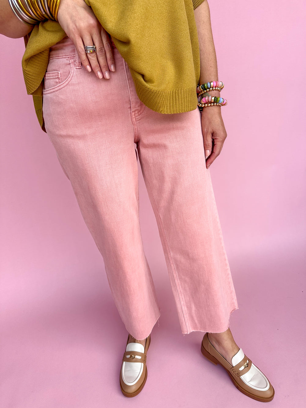 VERVET | High Rise Crop Wide Leg - Silver Pink