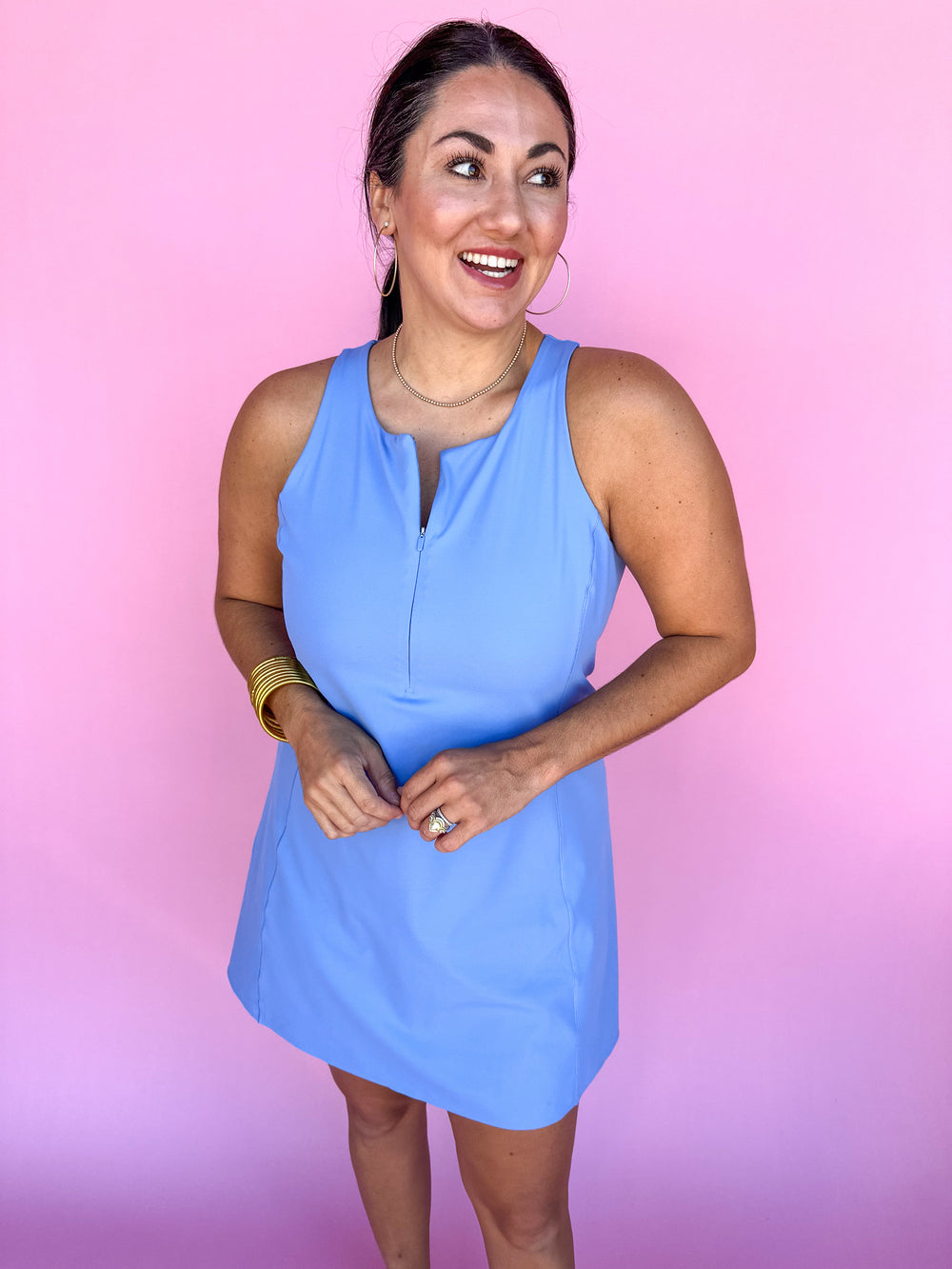 SPANX | Get Moving Zip Front Dress - Cornflower Blue