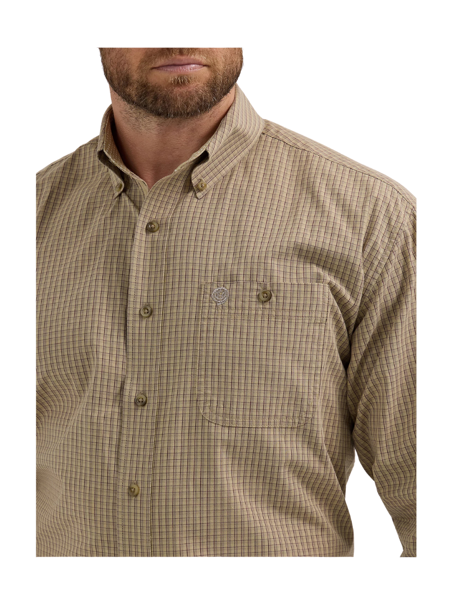 Wrangler George Strait Button Down Fawn Plaid Men's Dress Shirt Brown Button Down Check Long Sleeve Jincy's Tripp