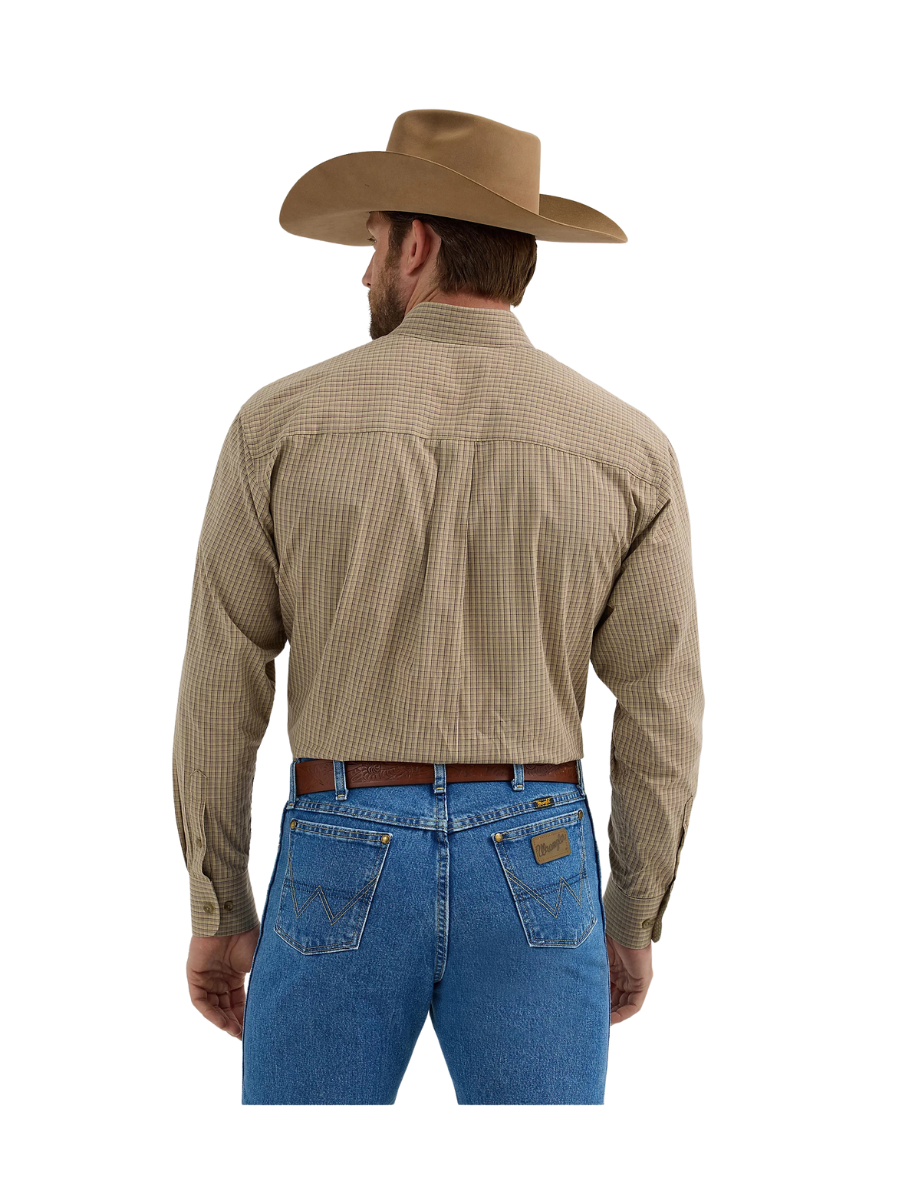 Wrangler George Strait Button Down Fawn Plaid Men's Dress Shirt Brown Button Down Check Long Sleeve Jincy's Tripp