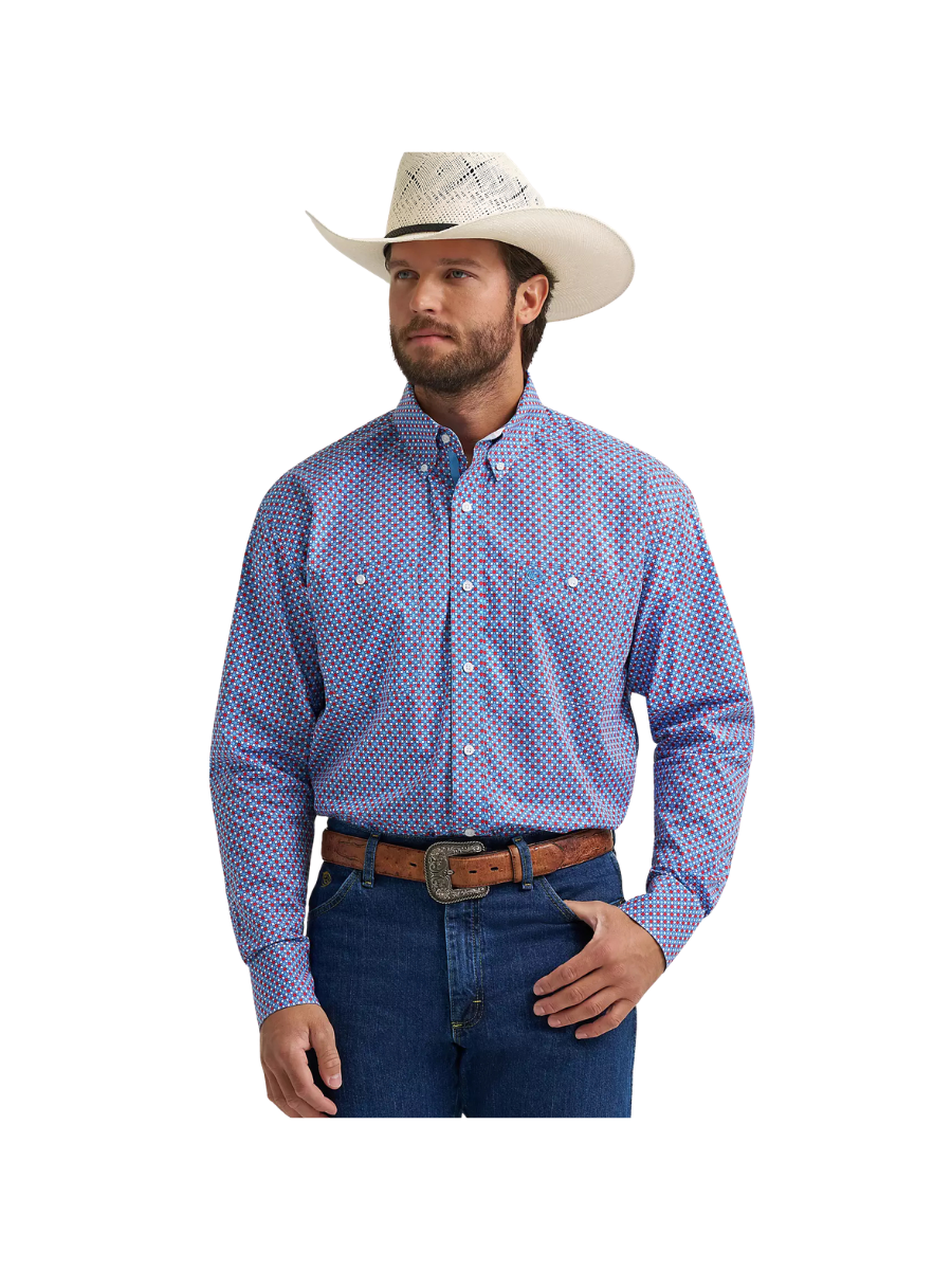 Wrangler | Men's George Strait Button Down Shirt - Red/Blue Sparks