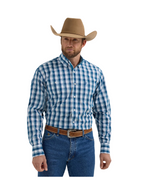 Wrangler Wide Navy Plaid George Strait Two Pocket Button Down Men's Dress Shirt White Blue Button Down Jincy's Tripp
