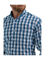 Wrangler Wide Navy Plaid George Strait Two Pocket Button Down Men's Dress Shirt White Blue Button Down Jincy's Tripp