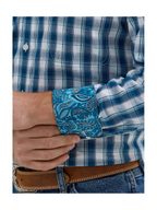 Wrangler Wide Navy Plaid George Strait Two Pocket Button Down Men's Dress Shirt White Blue Button Down Jincy's Tripp