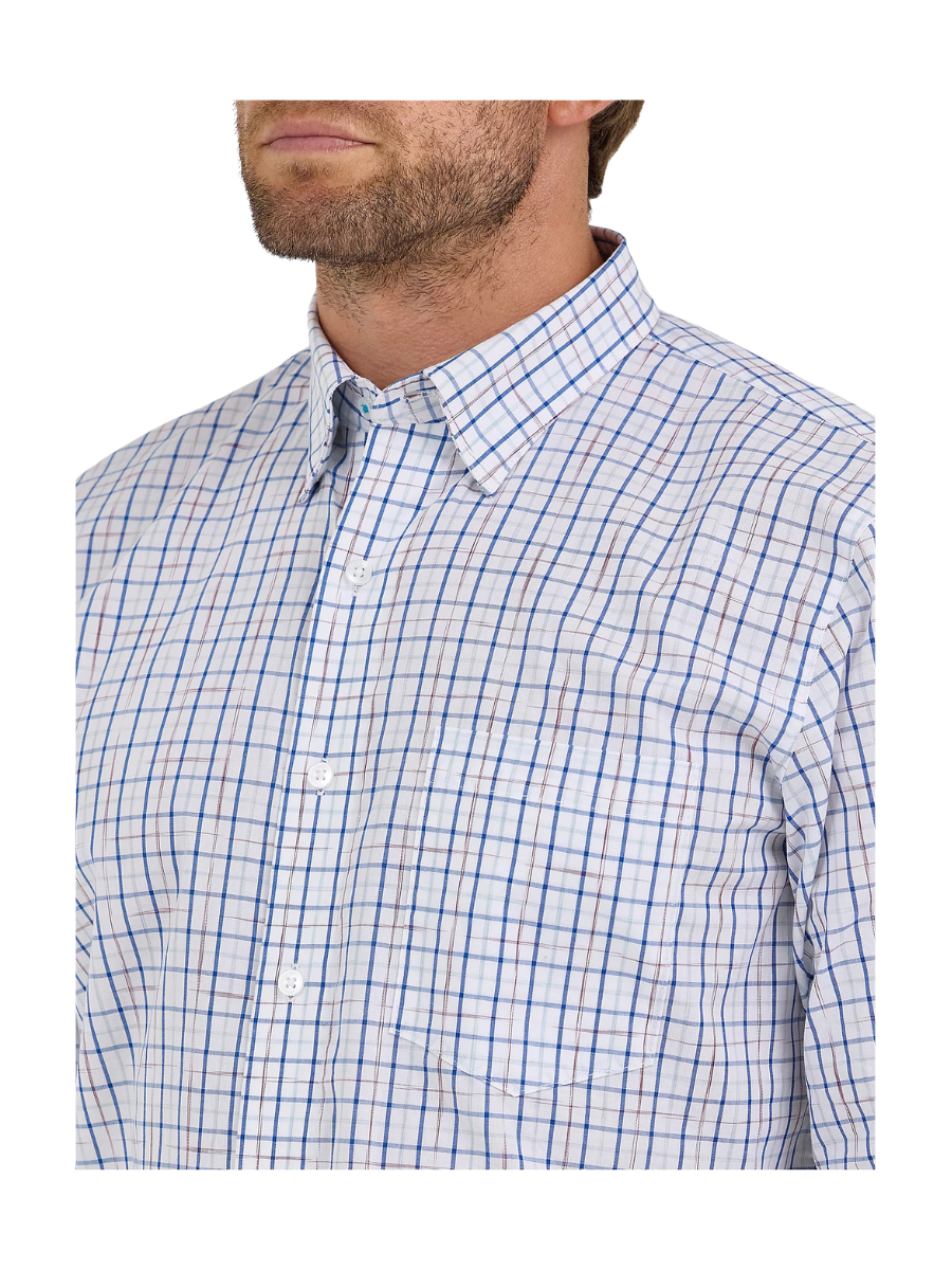 Wrangler | Blue White Windowpane - Men's Cody Johnson One Pocket Button Down