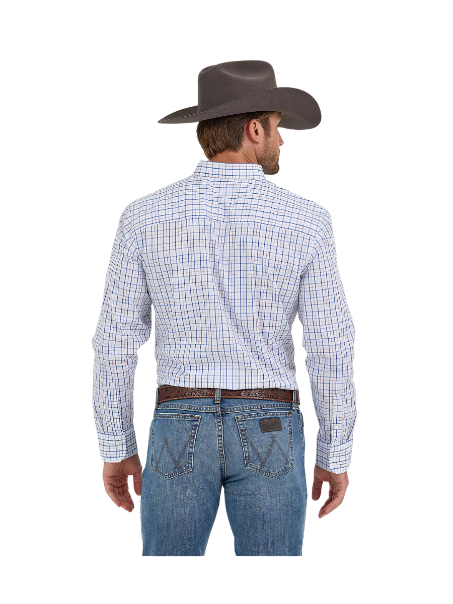 Wrangler | Blue White Windowpane - Men's Cody Johnson One Pocket Button Down