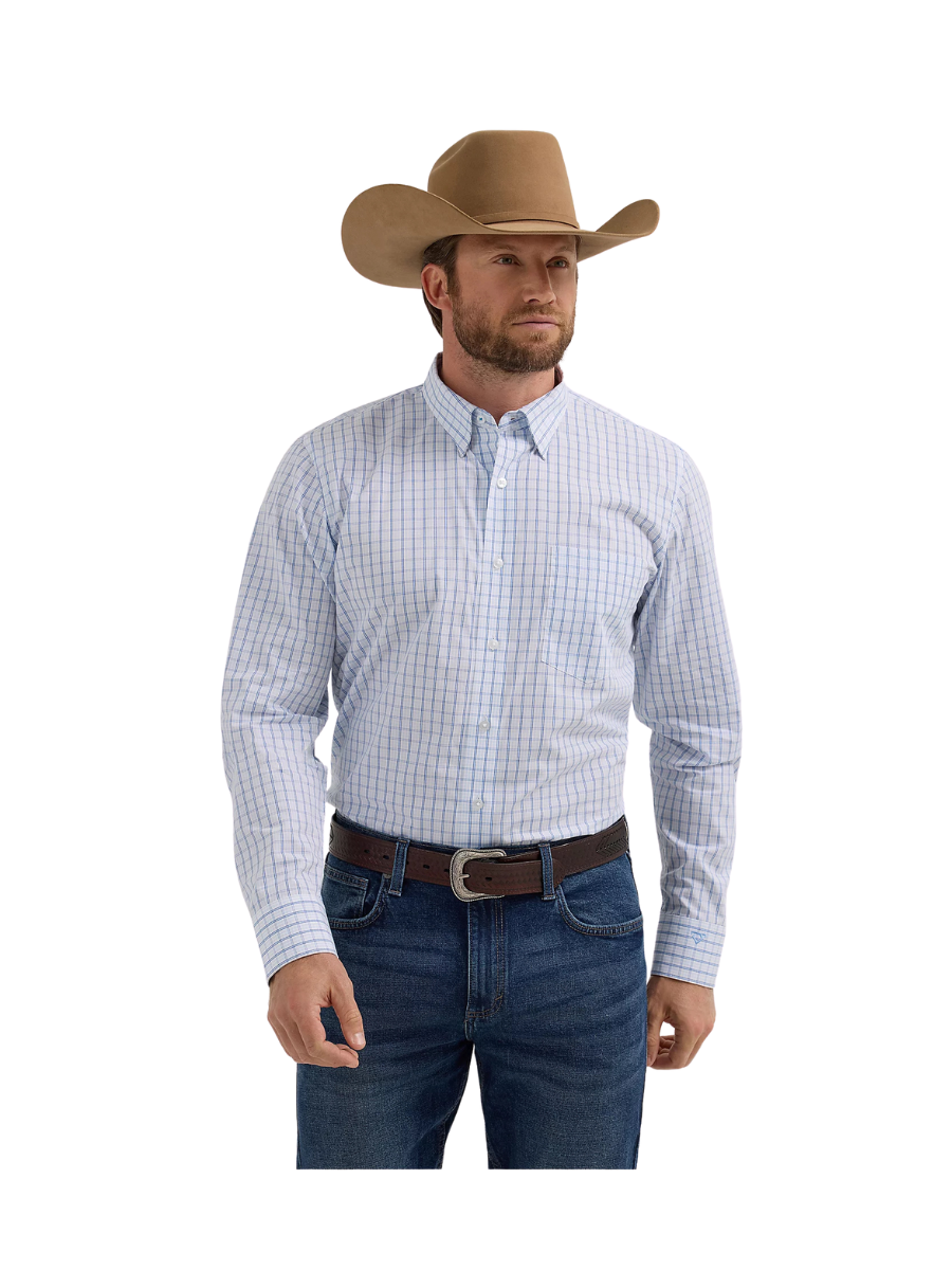 Wrangler | Light Blue Check Men's Cody Johnson One Pocket Button Down