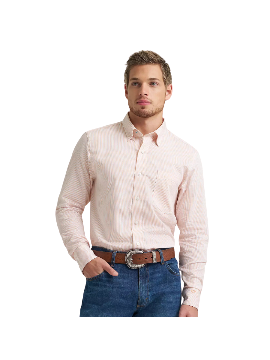 Wrangler | Men's Cody Johnson Button Down Shirt - Peach Stripe
