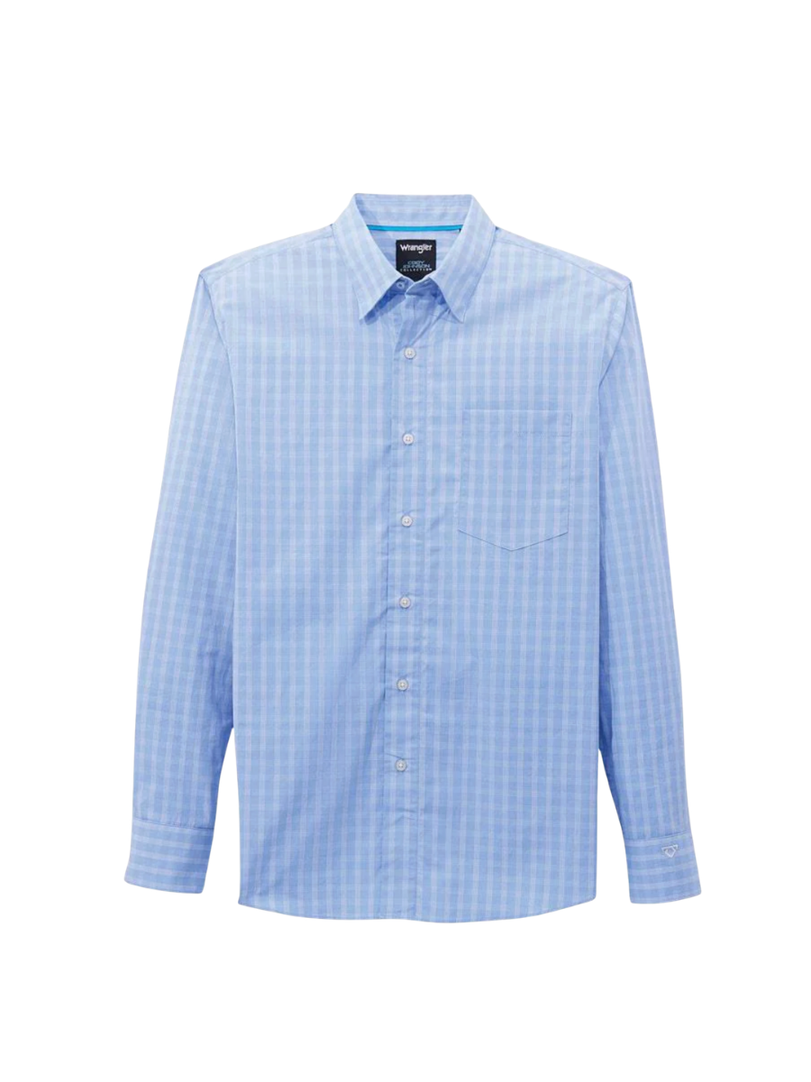 Wrangler Men's Cody Johnson Button Down Shirt Blue white Plaid tripp