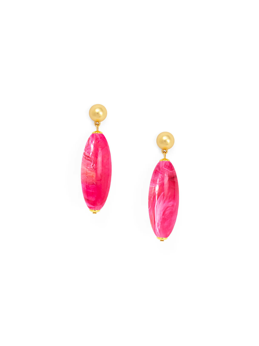 Harper Glossy Resin Bead Drop Earrings - Hot Pink
