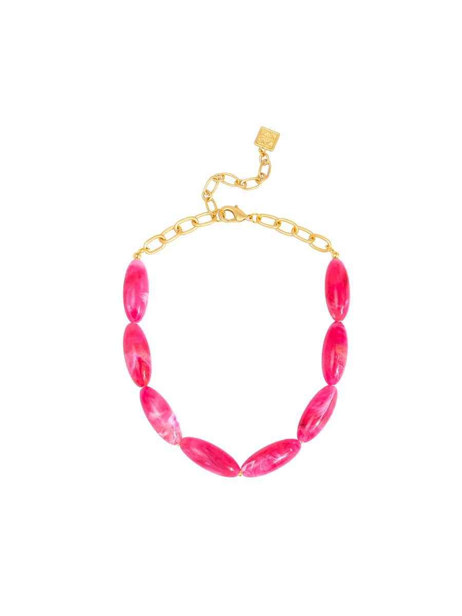 Catherine Glossy Collar Necklace - Hot Pink