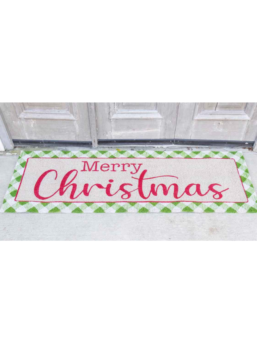 Gingham Christmas Coir Doormat