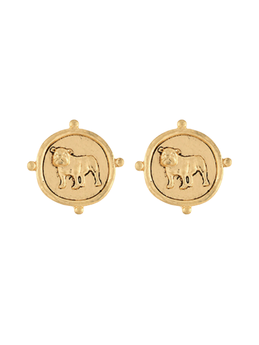 Standing Bulldog Coin Earrings