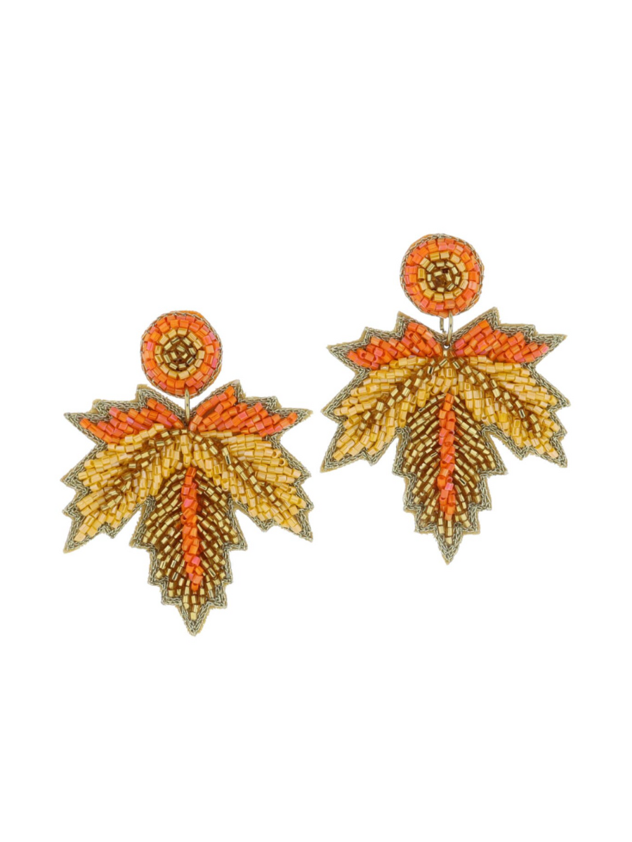 Beaded Fall Leaf Earrings