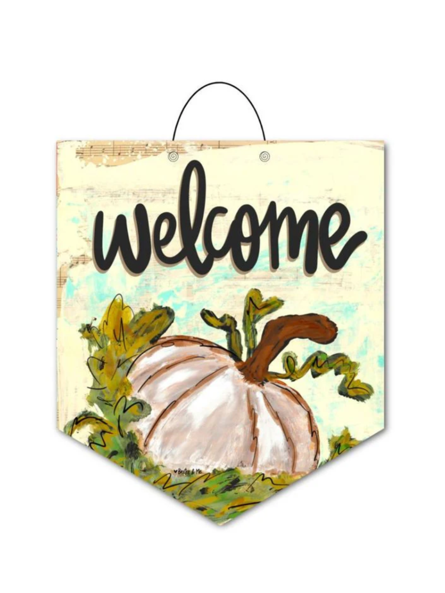 Welcome White Pumpkin Door Hanger