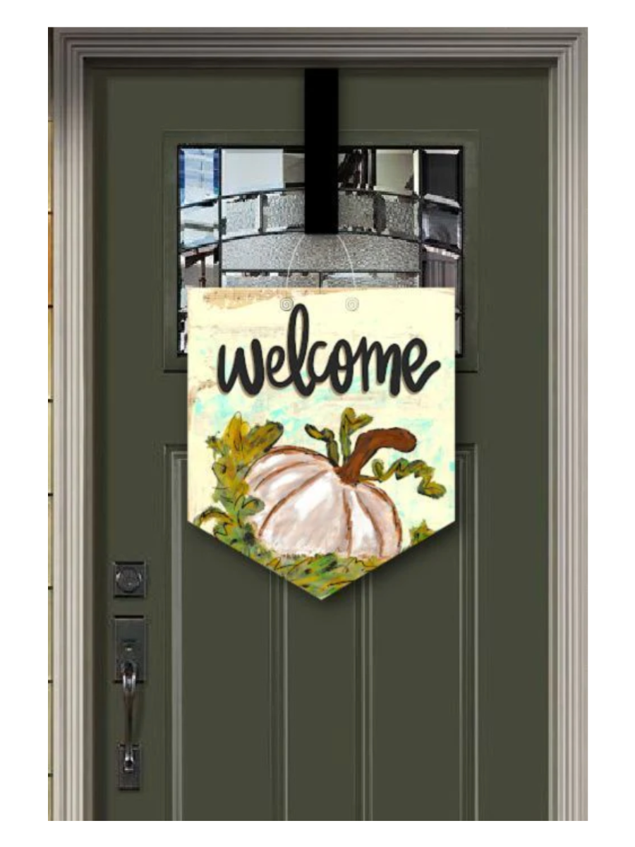 Welcome White Pumpkin Door Hanger