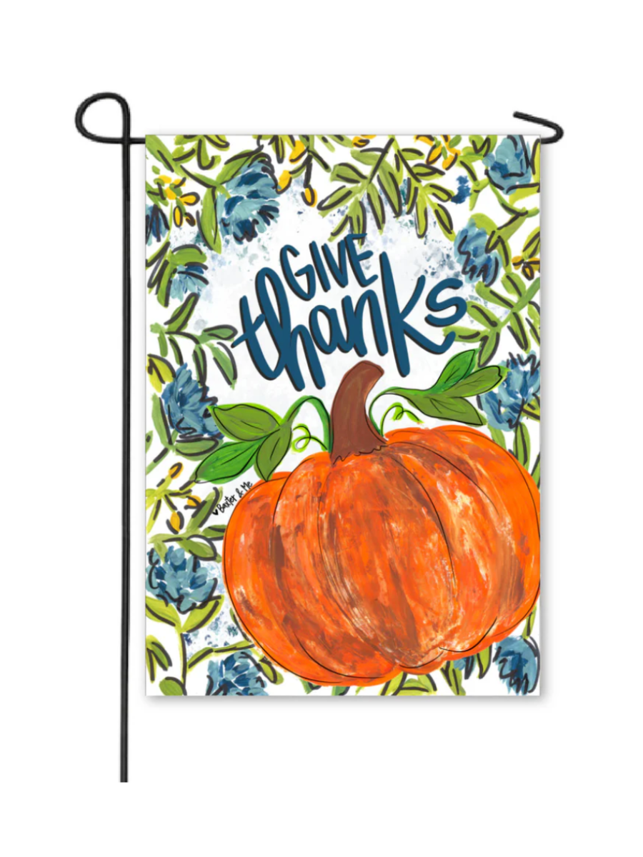 Blue Give Thanks Pumpkin Garden Flag