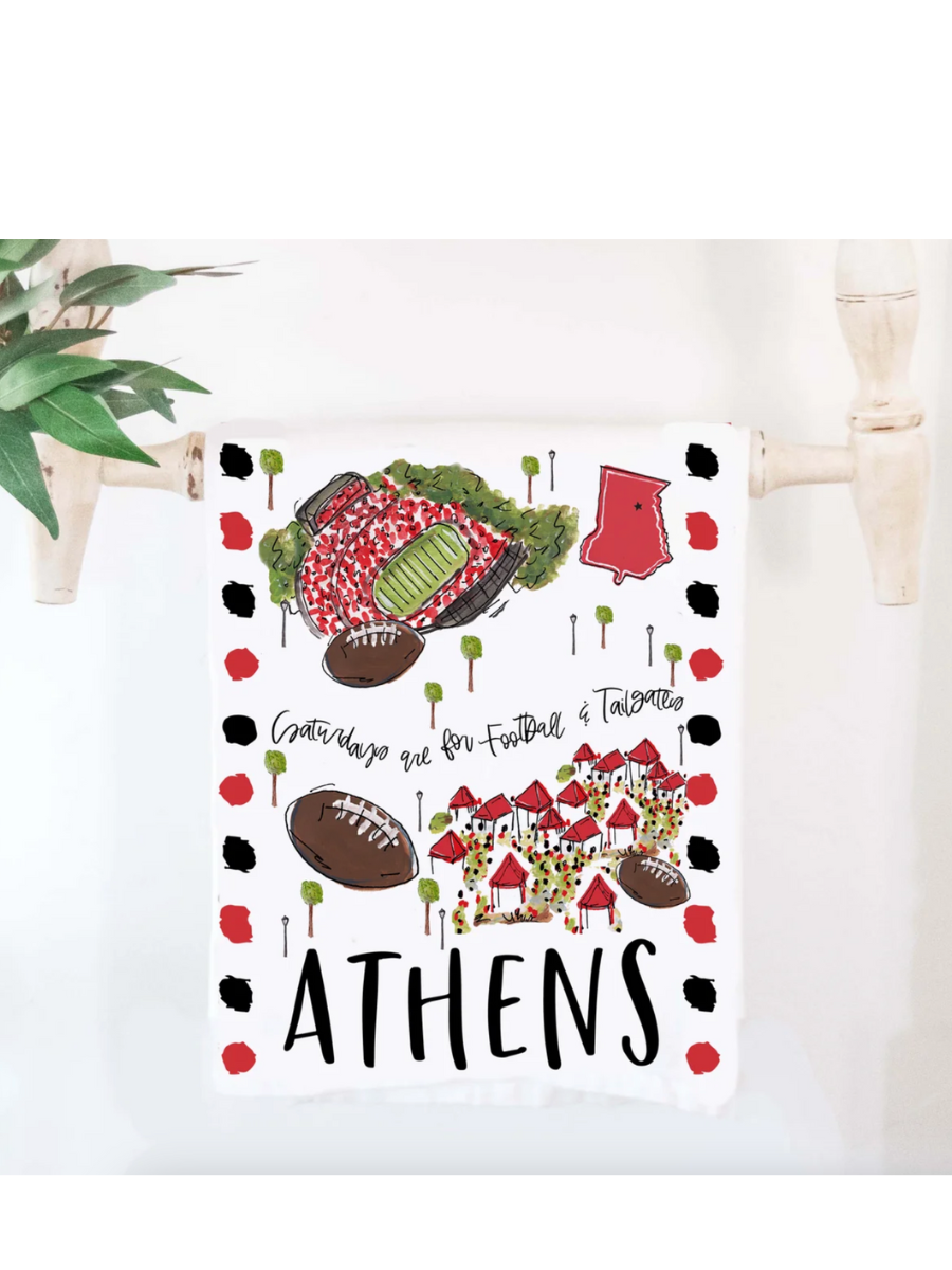 Athens Cotton College Town Tea Towel