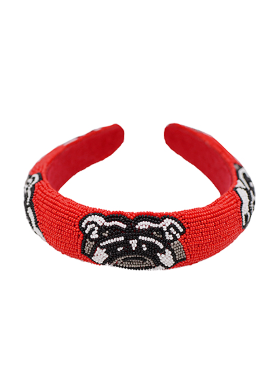 Beaded Bulldog Headband - Red