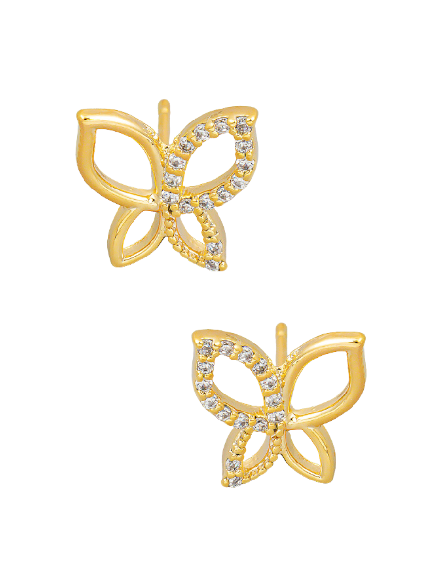 Half Pave Butterfly Stud Earrings